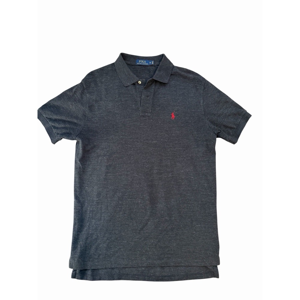 Polo Ralph Lauren Polo Shirt Men M Classic‎ Fit Heather Charcoal Pique Knit Pony